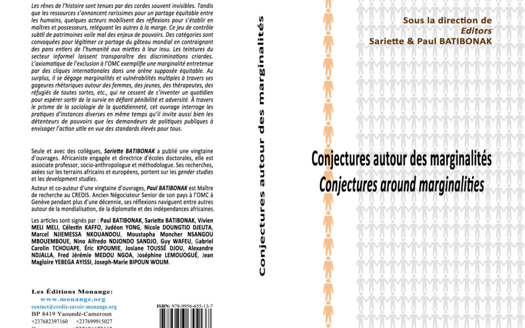 ISBN : 978-9956-655-13-7,Sariette et Paul BATIBONAK, Conjectures autour des marginalités, 30 Octobre 2019.