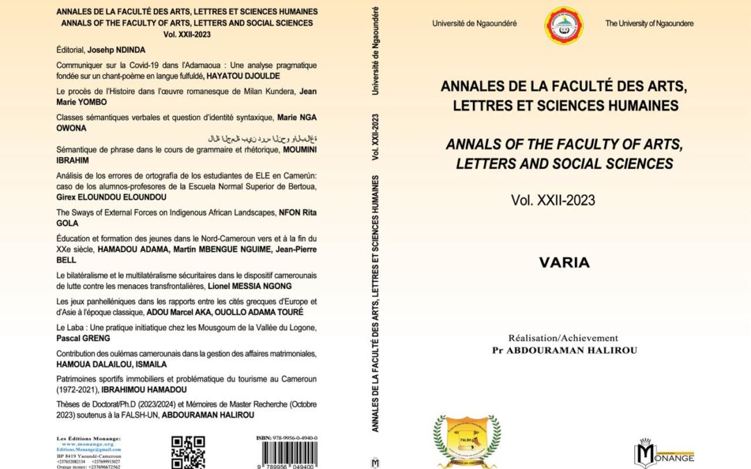 ISBN : 978-9956-0-4940-0, Pr ABDOURAMAN HALIROU, ANNALES DE LA FACULTÉ DES ARTS, LETTRES ET SCIENCES HUMAINES, Août 2025.